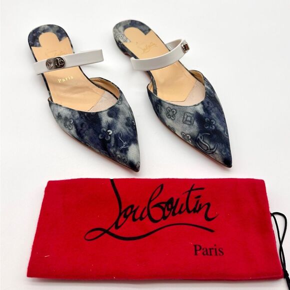 CHRISTIAN LOUBOUTIN  Choc Lock Flats  Pointy Toe Mules Jeans Punk EU41.5 US 11.5 - Picture 1 of 12